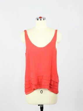 CLUB MONACO Coral Red Silk Georgette Ruffle Layered A-Line Tank, Size S
